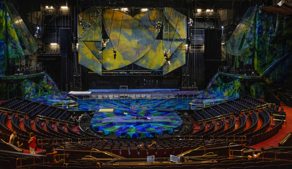 Acrobats rehearse one of several acts in "Mystere," a Cirque du Soleil production whi ...