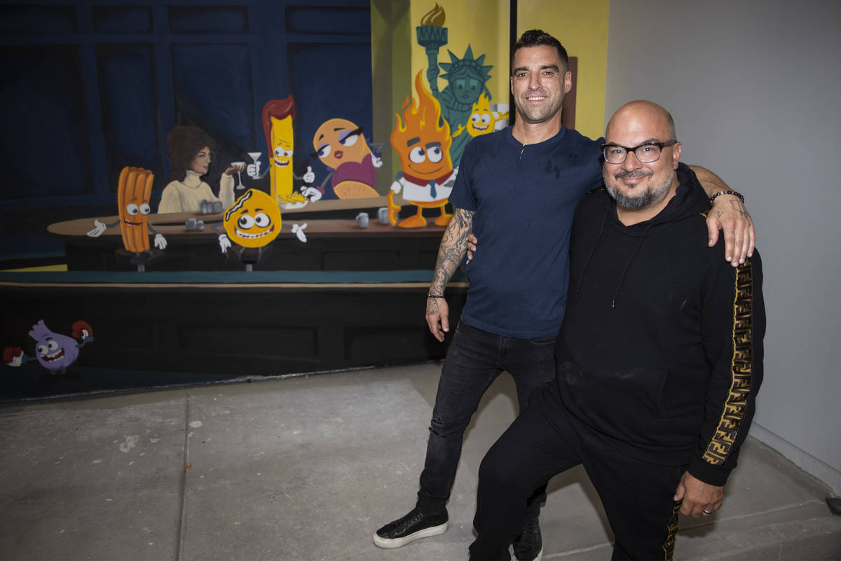 Scott Godino Jr., left, and Anthony Zuiker are the co-owners of Fly Pie pizza drive-thru, at th ...