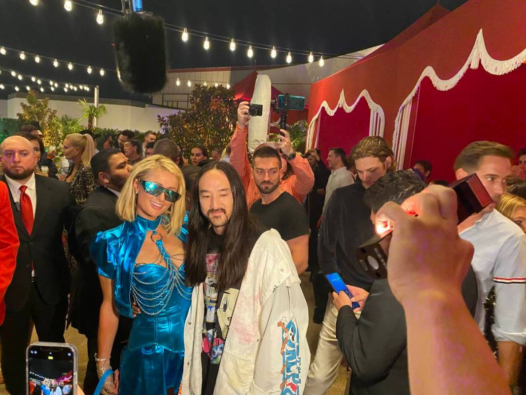 Paris Hilton and Steve Aoki are shown at the opening party of Resorts World Las Vegas on Thursd ...