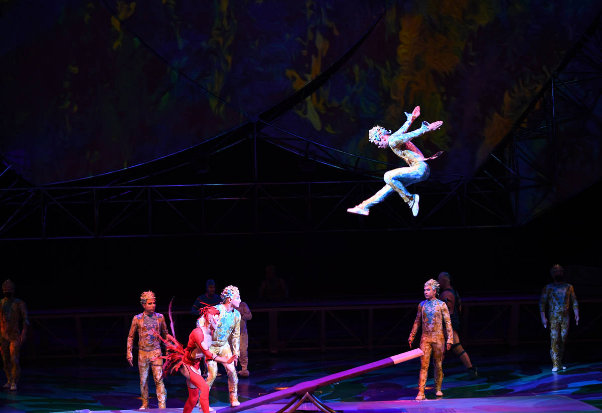Cirque du Soleil's "Mystère" artists perform at the reopening of "Mystère" at Treasure Island ...