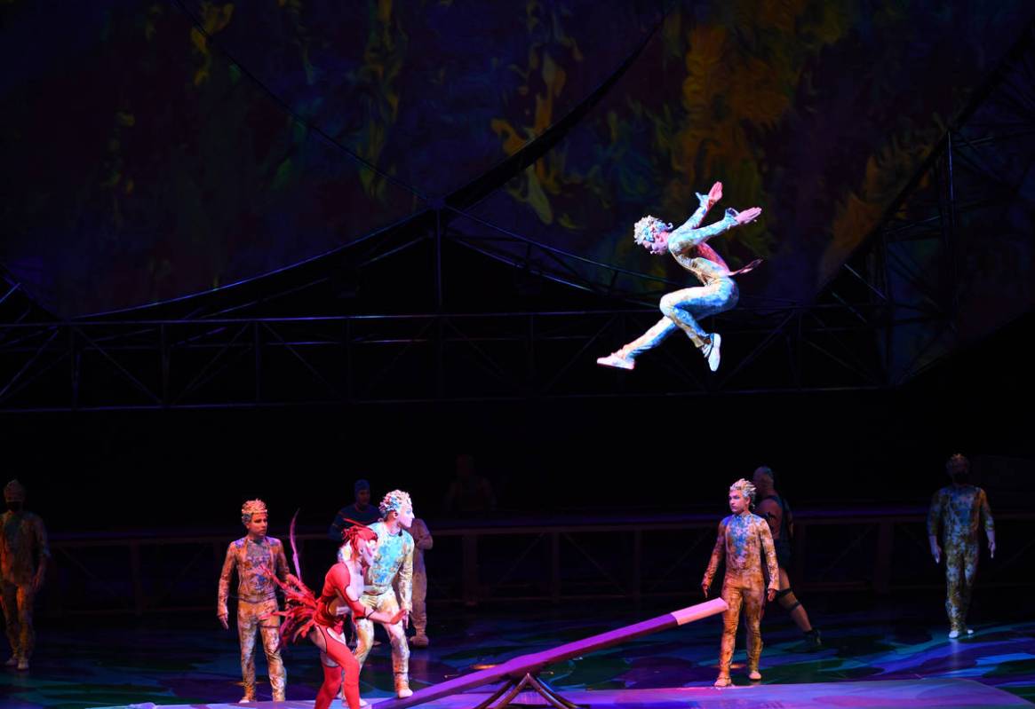 Cirque du Soleil's "Mystère" artists perform at the reopening of "Mystère" at Treasure Island ...