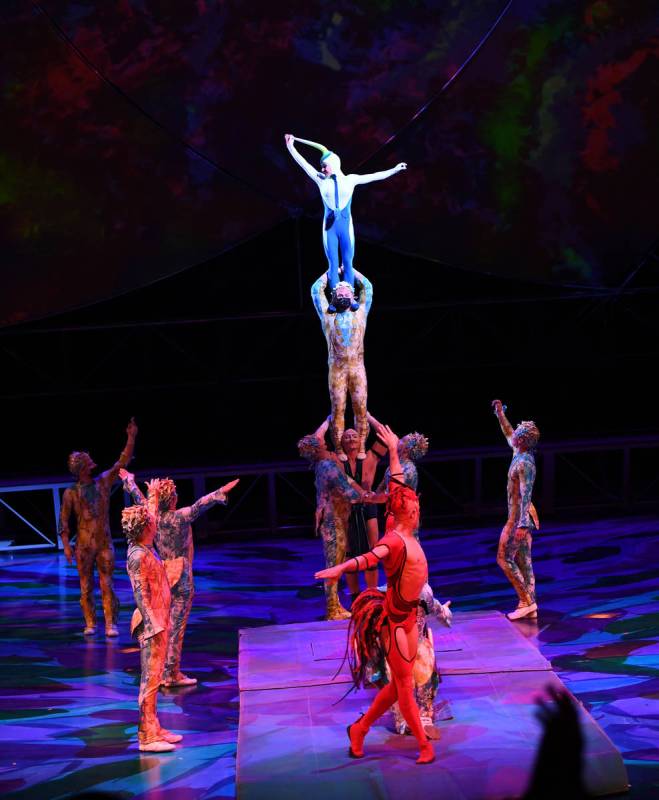 Cirque du Soleil's "Mystère" artists perform at the reopening of "Mystère" at Treasure Island ...
