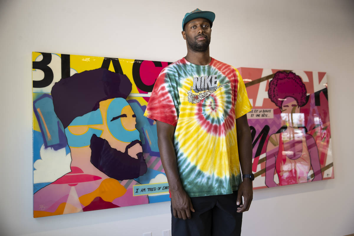 Artist Rod Benson, a former professional basketball player in the National Basketball League, p ...