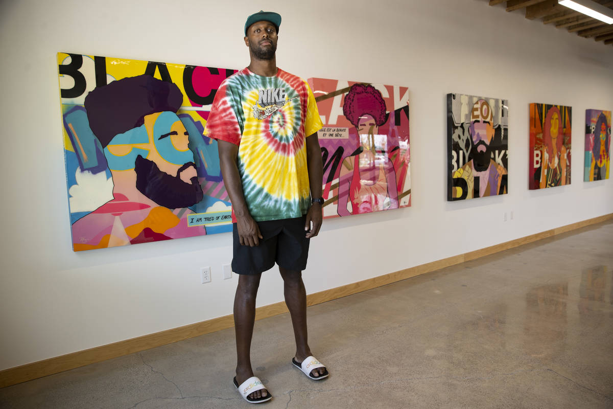 Artist Rod Benson, a former professional basketball player in the National Basketball League, p ...
