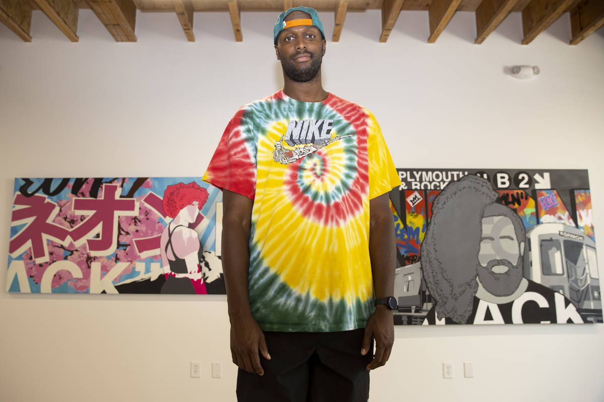 Artist Rod Benson, a former professional basketball player in the National Basketball League, p ...
