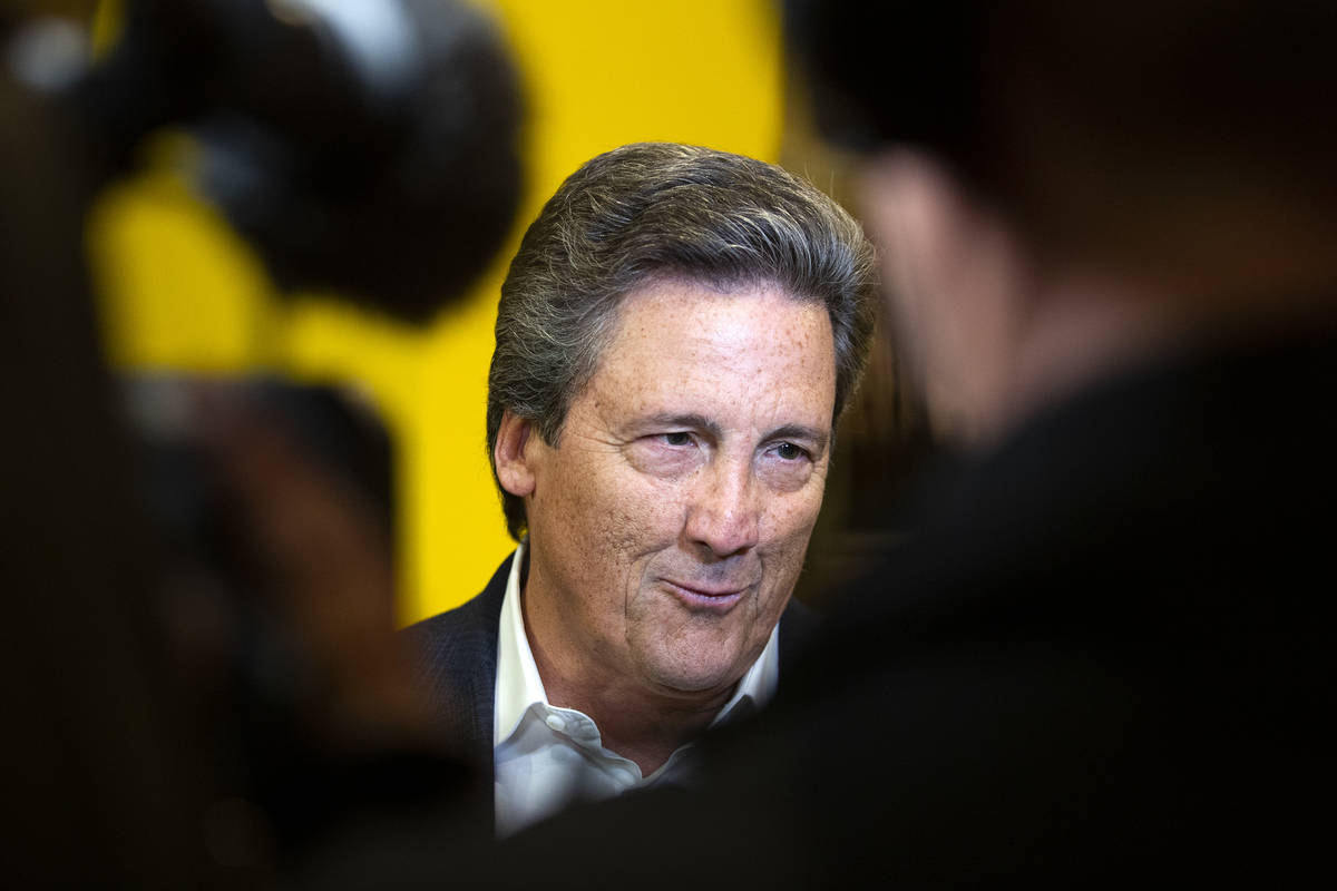MGM Resorts International CEO Daniel Lamarre answers questions from the media after a welcome b ...
