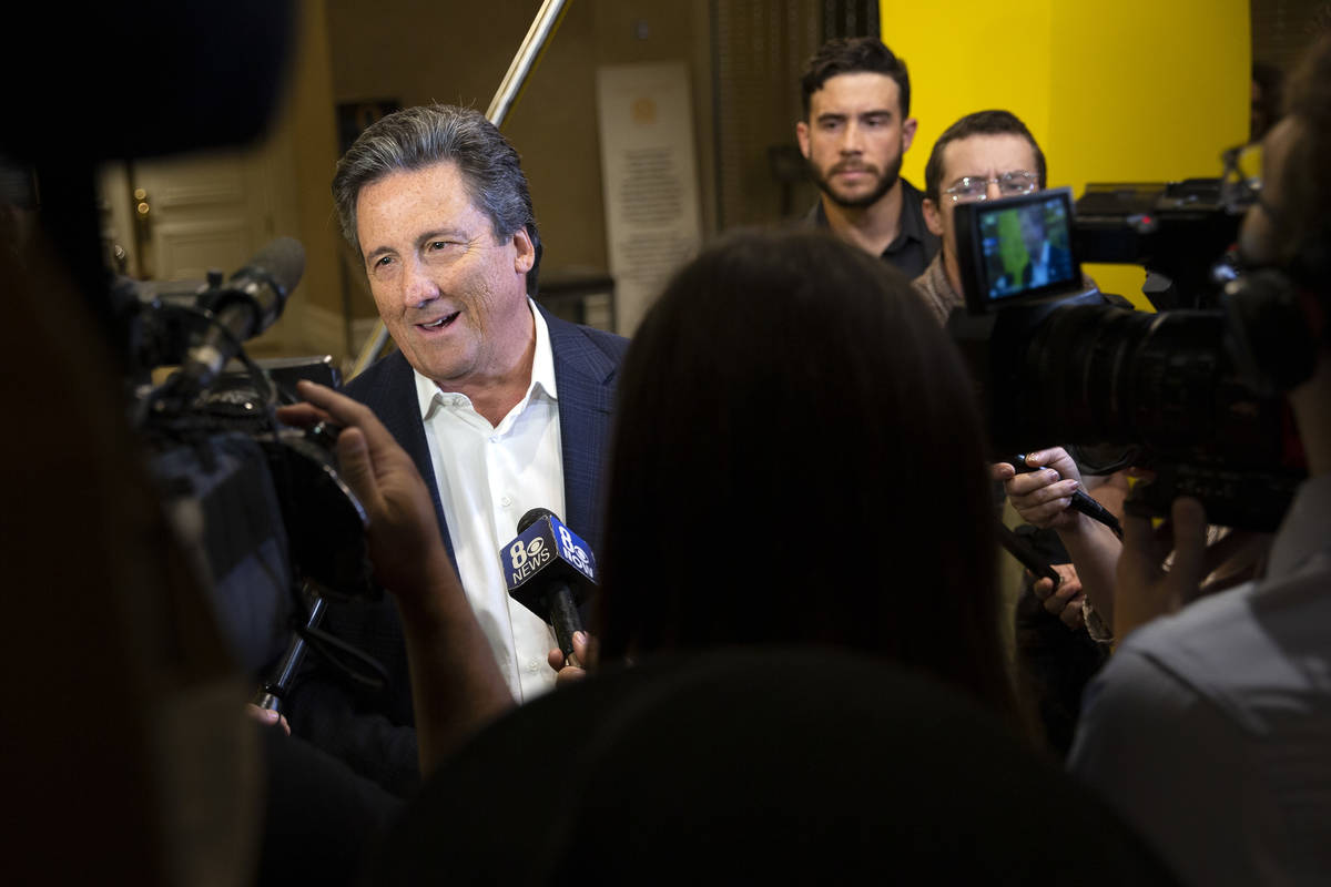 MGM Resorts International CEO Daniel Lamarre answers questions from the media after a welcome b ...