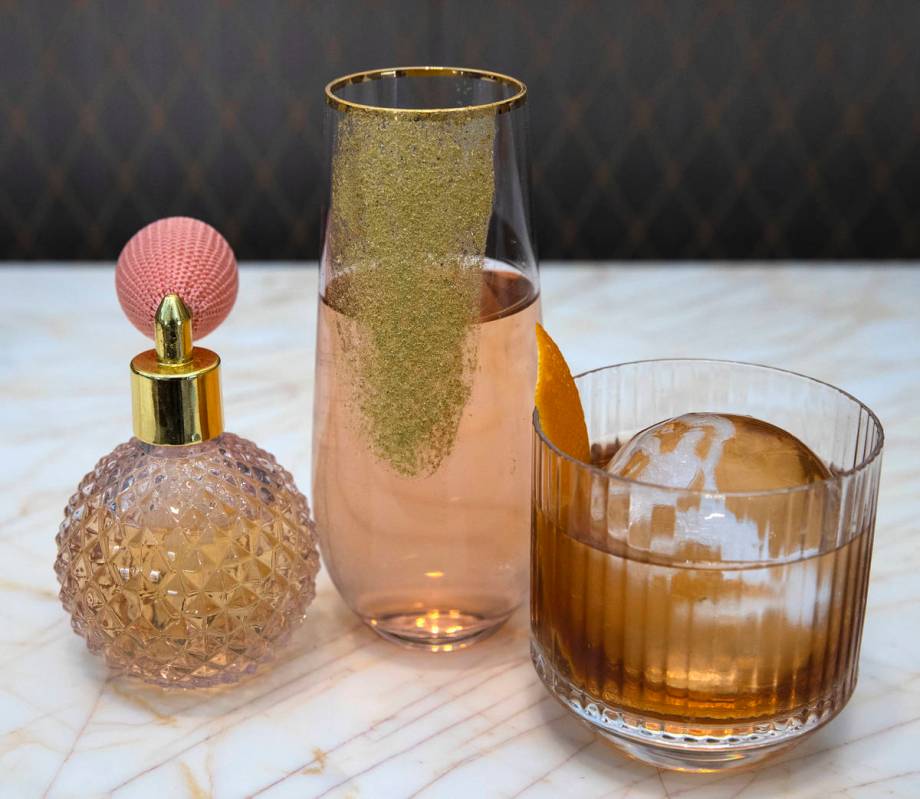 Edible fragrance, left, and cocktail drinks, Stepford Wife, center, Film Noir, right, are displ ...