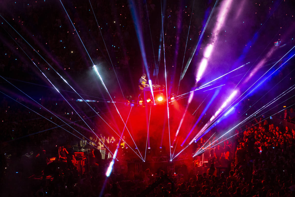 Illenium performs at Allegiant Stadium in Las Vegas, Saturday, July 3, 2021. (Erik Verduzco / L ...