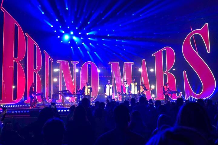 A look at Bruno Mars' stage during his performance at Park Theater on Dec. 30, 2017. Mars has s ...