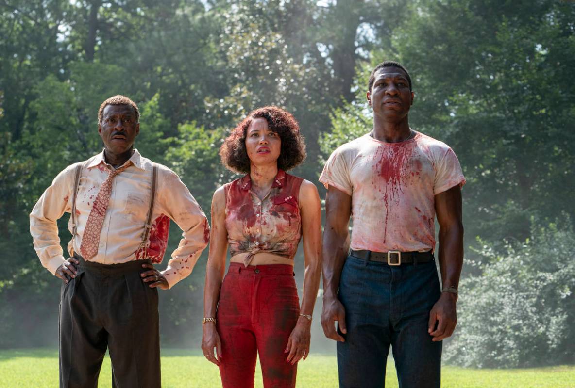 This image released by HBO shows, from left, Courtney B. Vance, Jurnee Smollett and Jonathan Ma ...