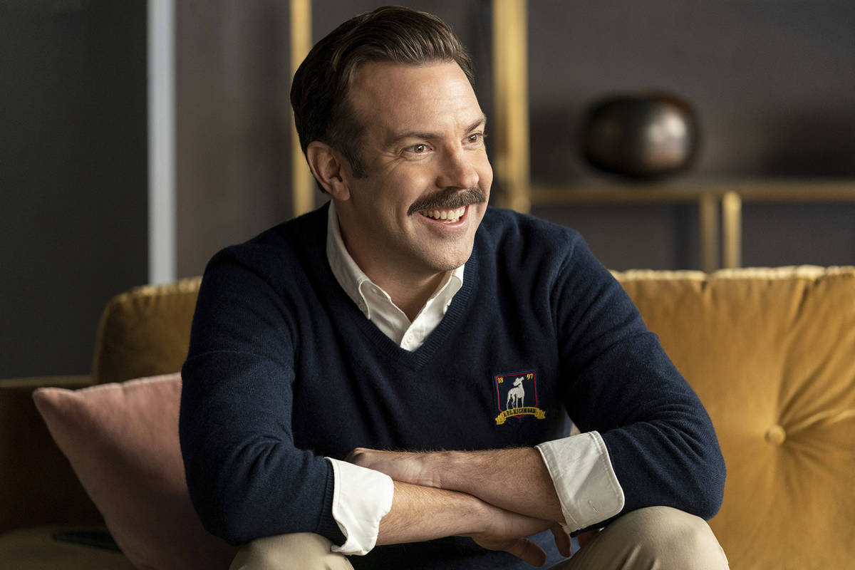 This image released by Apple TV+ shows Jason Sudeikis in a scene from "Ted Lasso." Se ...