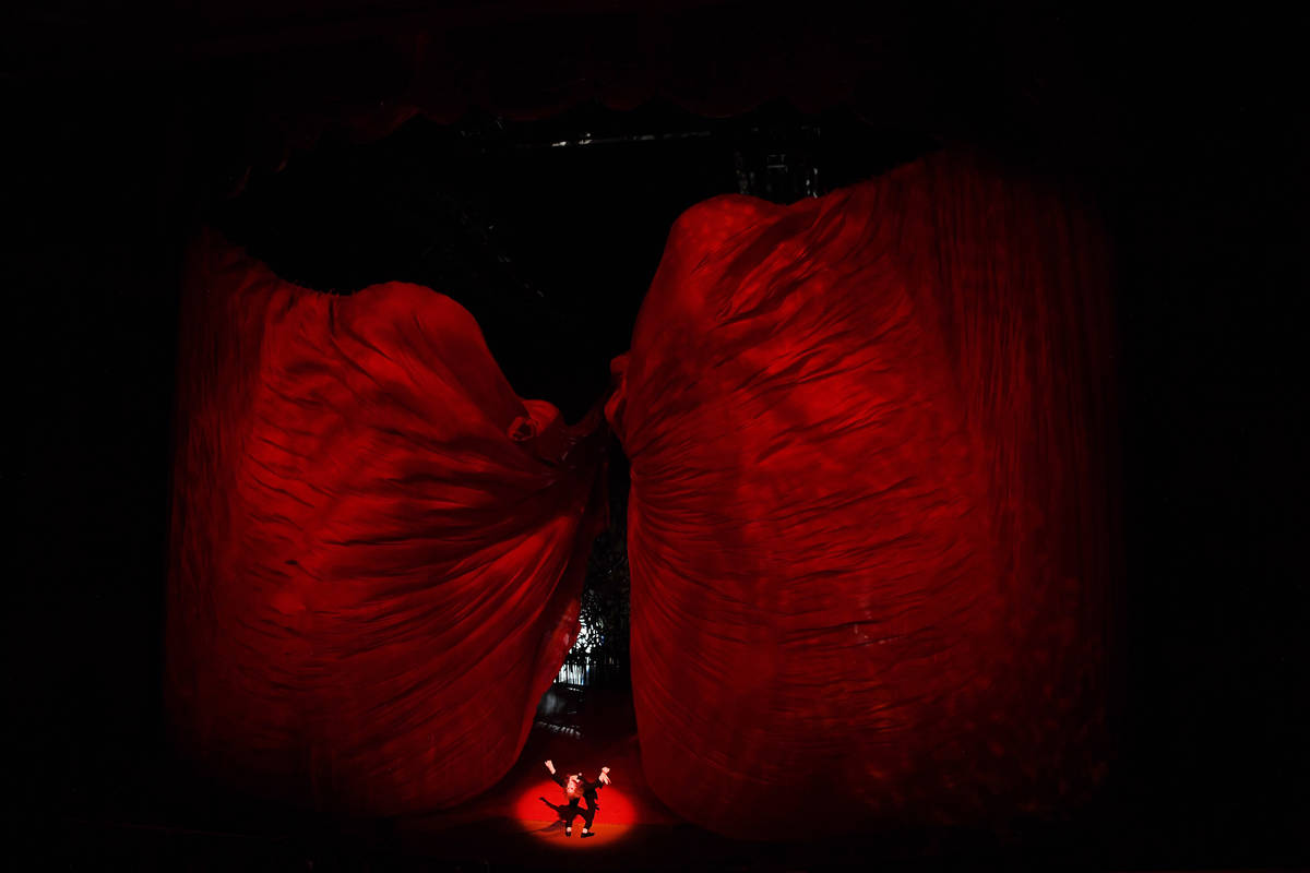Cast and crew of "O" by Cirque du Soleil perform during their grand re-opening at the Bellagio ...