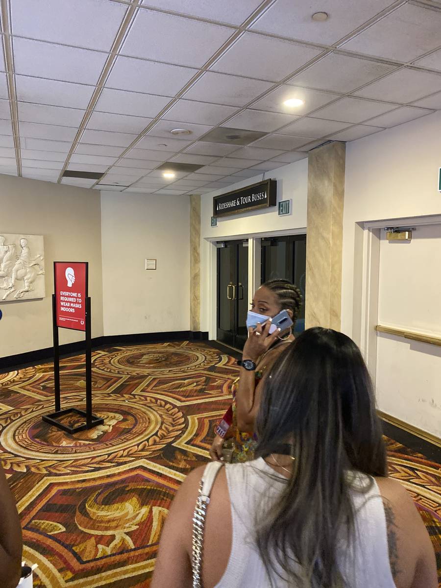The doors leading out of Caesars Palace to "Backstory Pass," Usher's pre-show immersive product ...
