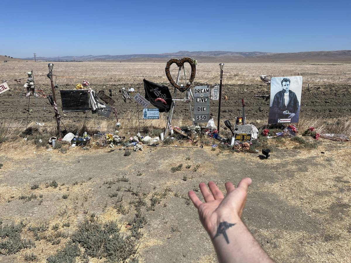 Zak Bagans is shown shooting a photo at the James Dean crash site near the town of Cholame, Cal ...