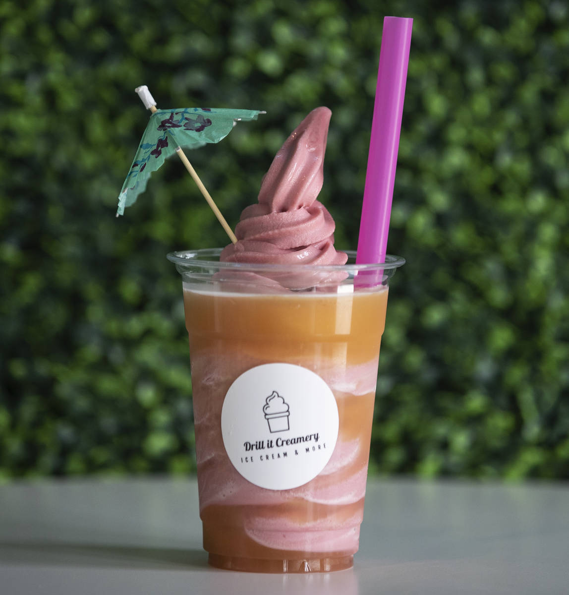 Strawberry pina colada dole float is displayed at Drill It Creamery in Las Vegas. (Bizuayehu Te ...