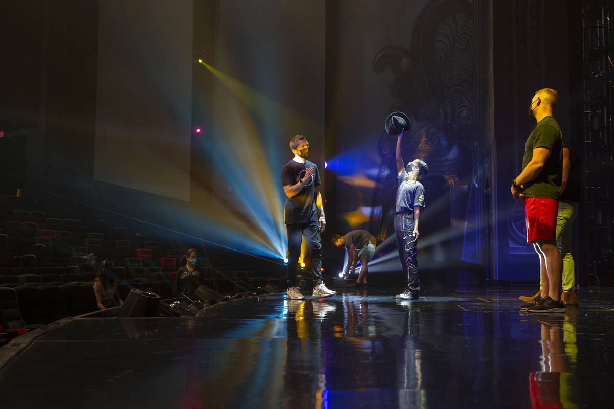 Performers rehearse for Michael Jackson One by Cirque du Soleil in the show's theater at Mandal ...