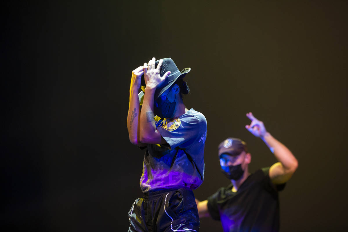 Performers rehearse for Michael Jackson One by Cirque du Soleil in the show's theater at Mandal ...