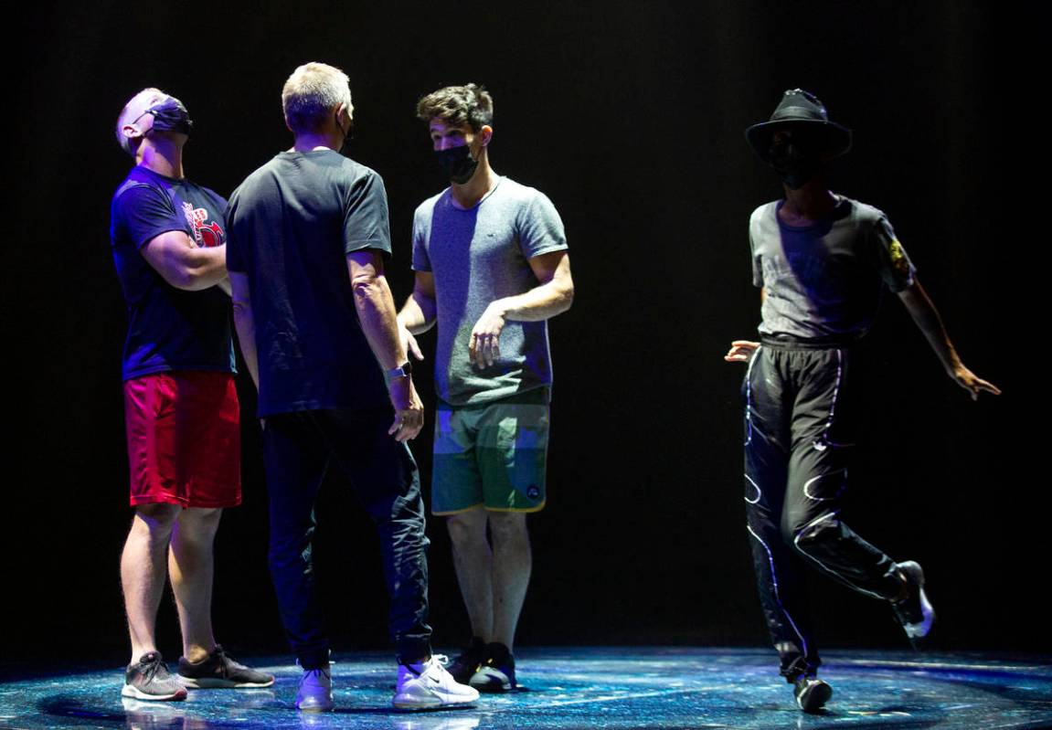 Performers rehearse for Michael Jackson One by Cirque du Soleil in the show's theater at Mandal ...