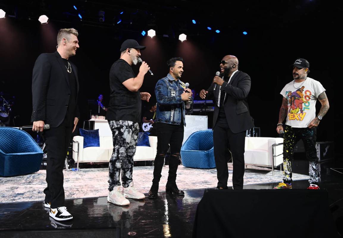 Nick Carter, Joey Fatone, Luis Fonsi, Wanya Morris and AJ McLean are shown "The After Party" at ...