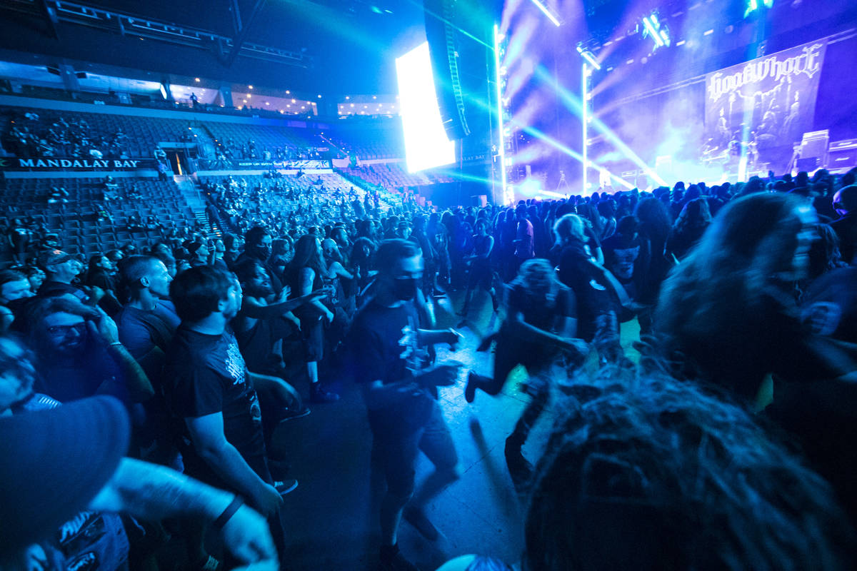 Fans mosh as Goatwhore performs during Psycho Las Vegas at Mandalay Bay in Las Vegas on Friday, ...