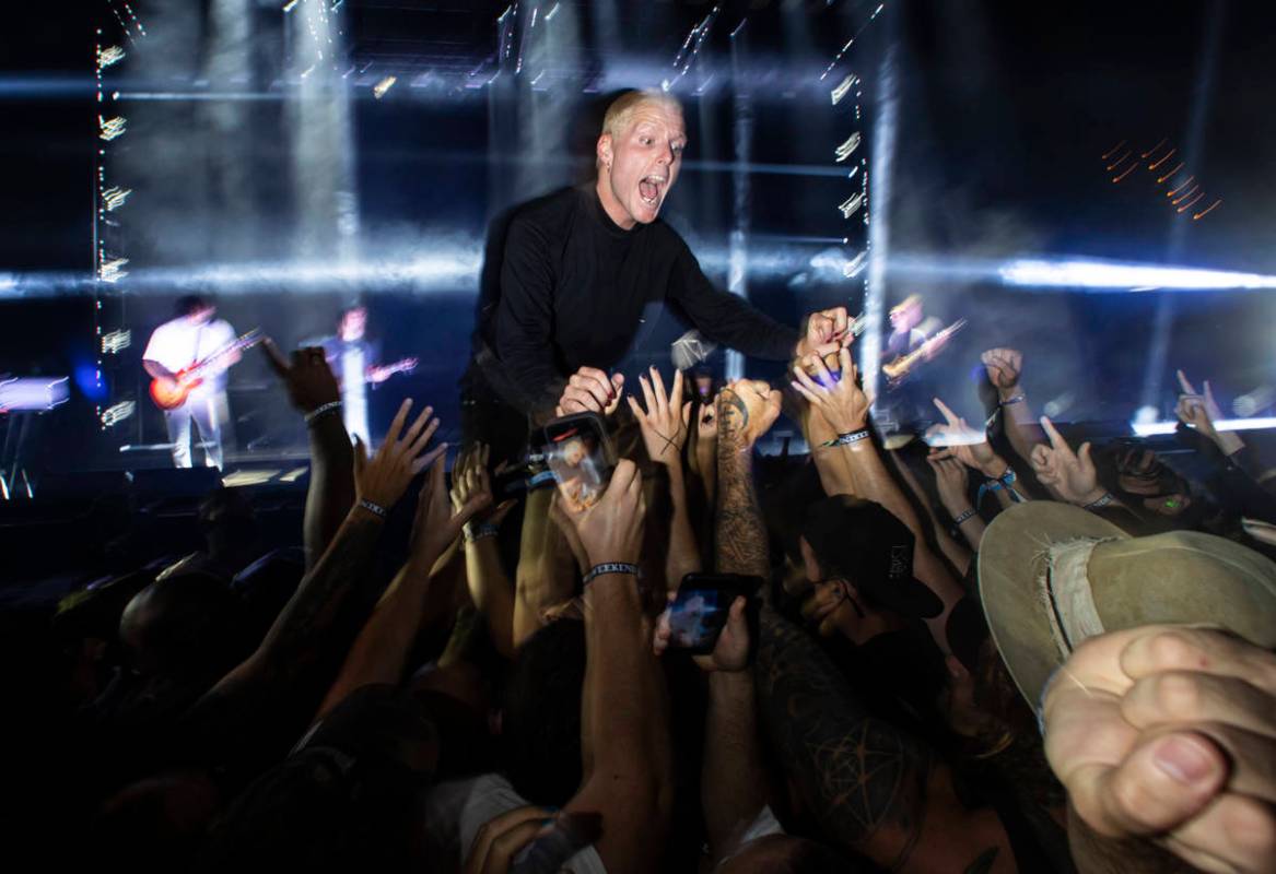 George Clarke of Deafheaven gets up close with the crowd during Psycho Las Vegas at Mandalay Ba ...