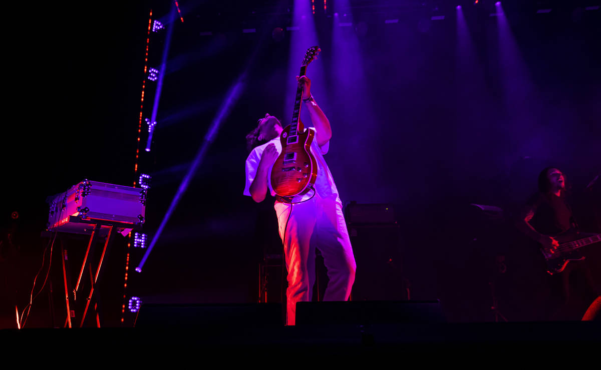 Shiv Mehra of Deafheaven performs during Psycho Las Vegas at Mandalay Bay in Las Vegas on Satur ...
