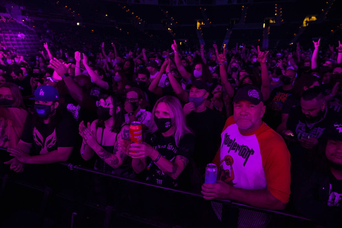 People cheer as Deafheaven performs during Psycho Las Vegas at Mandalay Bay in Las Vegas on Sat ...