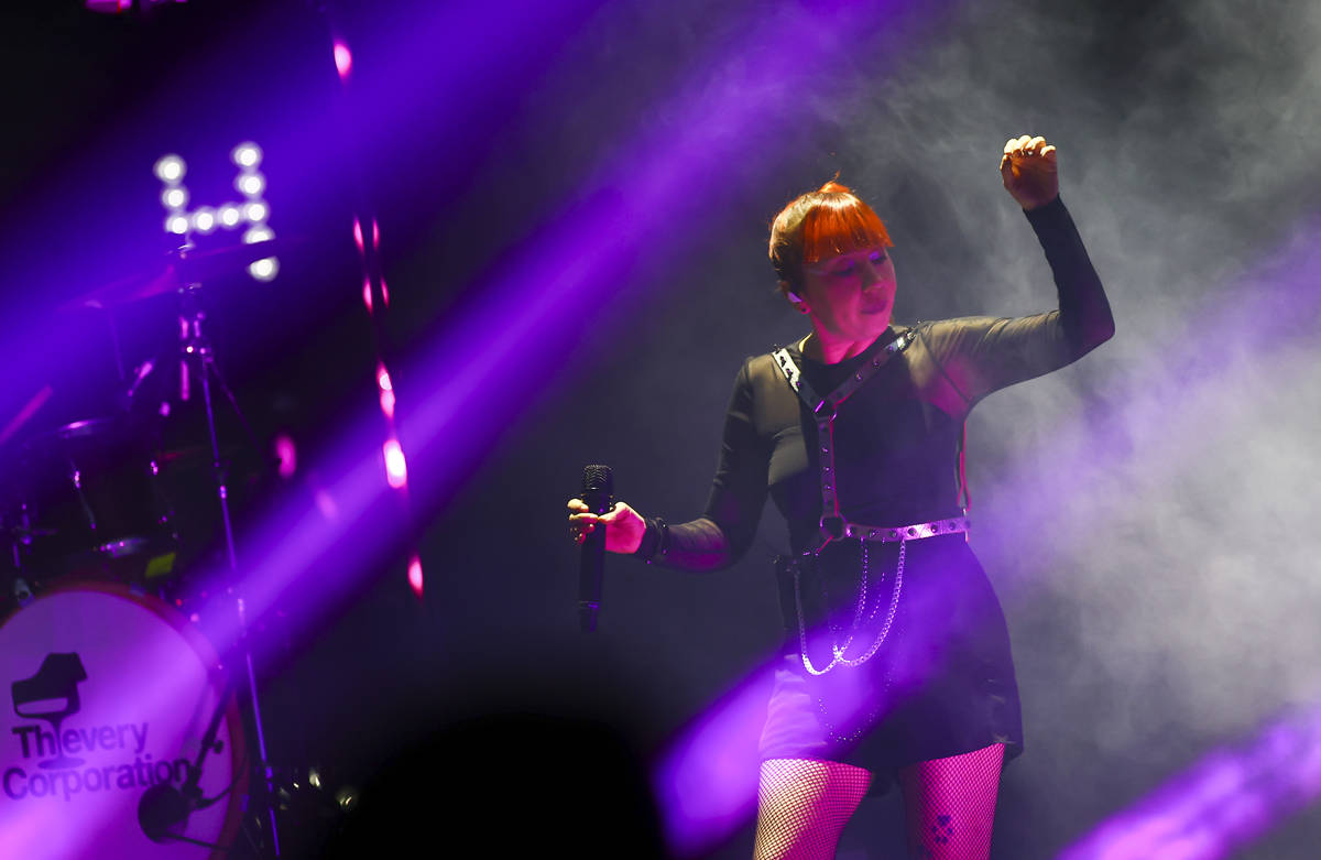 Natalia Clavier of Thievery Corporation performs during Psycho Las Vegas at Mandalay Bay in Las ...