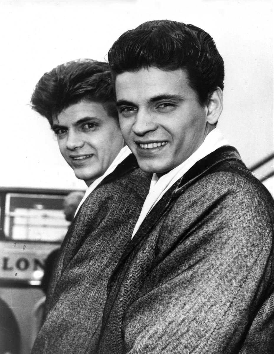In this April 1, 1960 file photo, Phil, left, and Don of the Everly Brothers arrive at London A ...