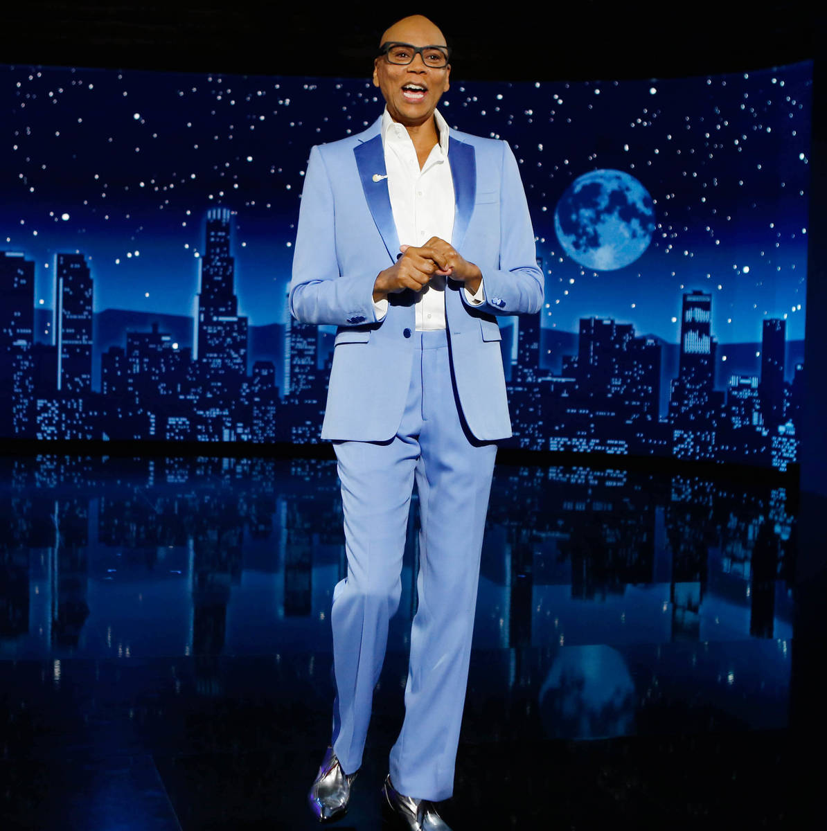 Drag icon RuPaul is shown co-hosting "Jimmy Kimmel Live" on Thursday, Aug. 26, 2021. (ABC/Randy ...