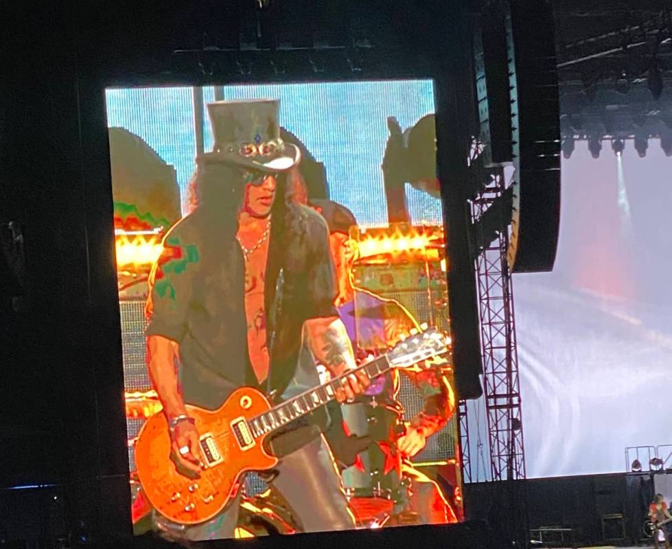 Guns N' Roses plays Allegiant Stadium on Friday, Aug. 27, 2021. (John Katsilometes/Las Vegas Re ...
