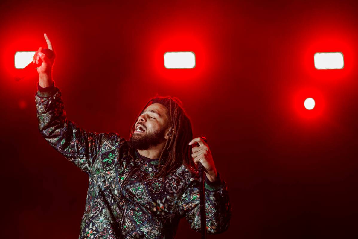 J. Cole performs at the Day N Vegas music festival on Friday, Nov. 1, 2019, at the Las Vegas Fe ...