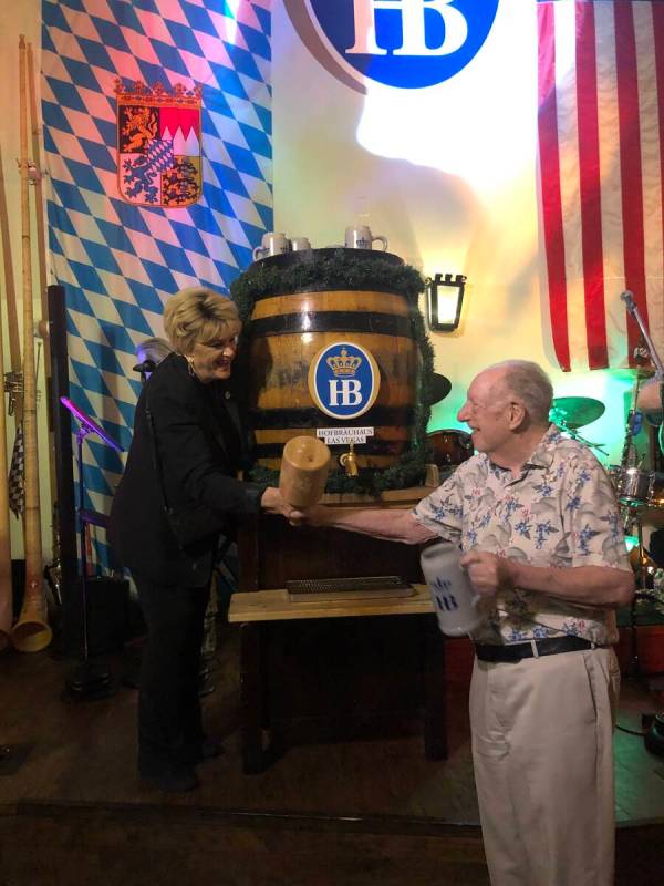 Las Vegas Mayor Carolyn Goodman and Oscar Goodman tap the keg to kick off Oktoberfest at Hofbra ...