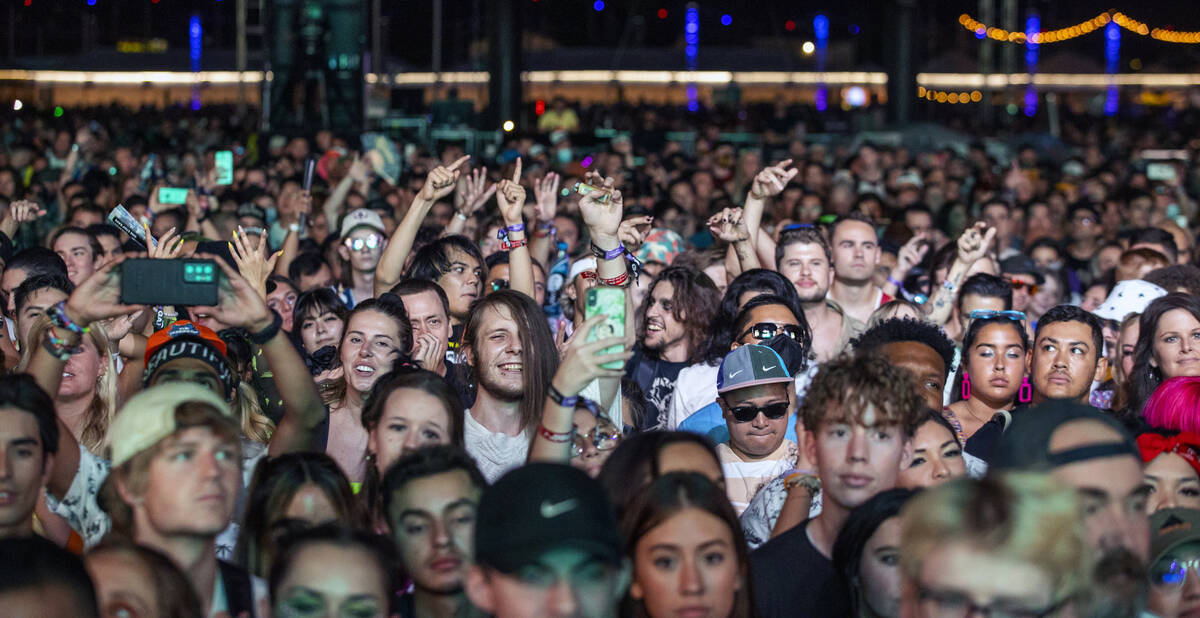 Fans sing and dance as Modest Mouse performs on the Downtown Stage during day two of Life is Be ...