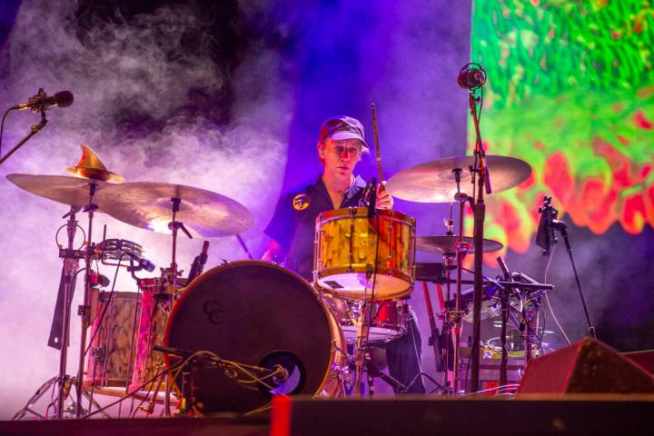 Modest Mouse drummer Jeremiah Green performs with the band on the Downtown Stage during day two ...