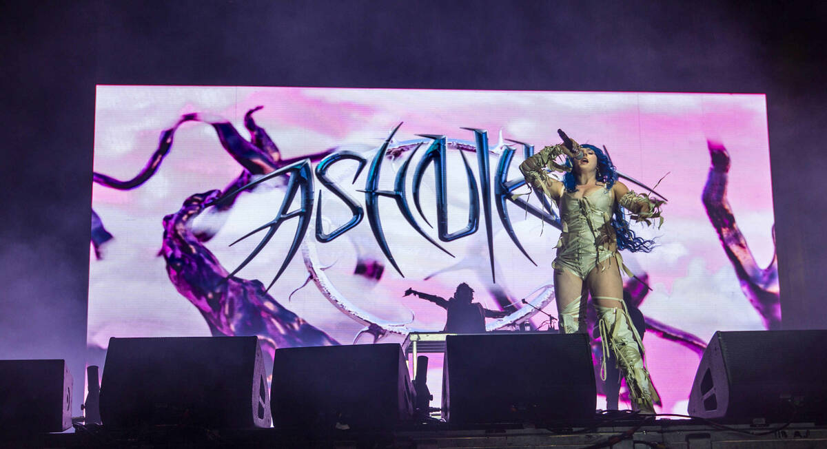 Ashnikko performs on the Bacardi Stage during day one of Life is Beautiful on Friday, Sept. 17, ...