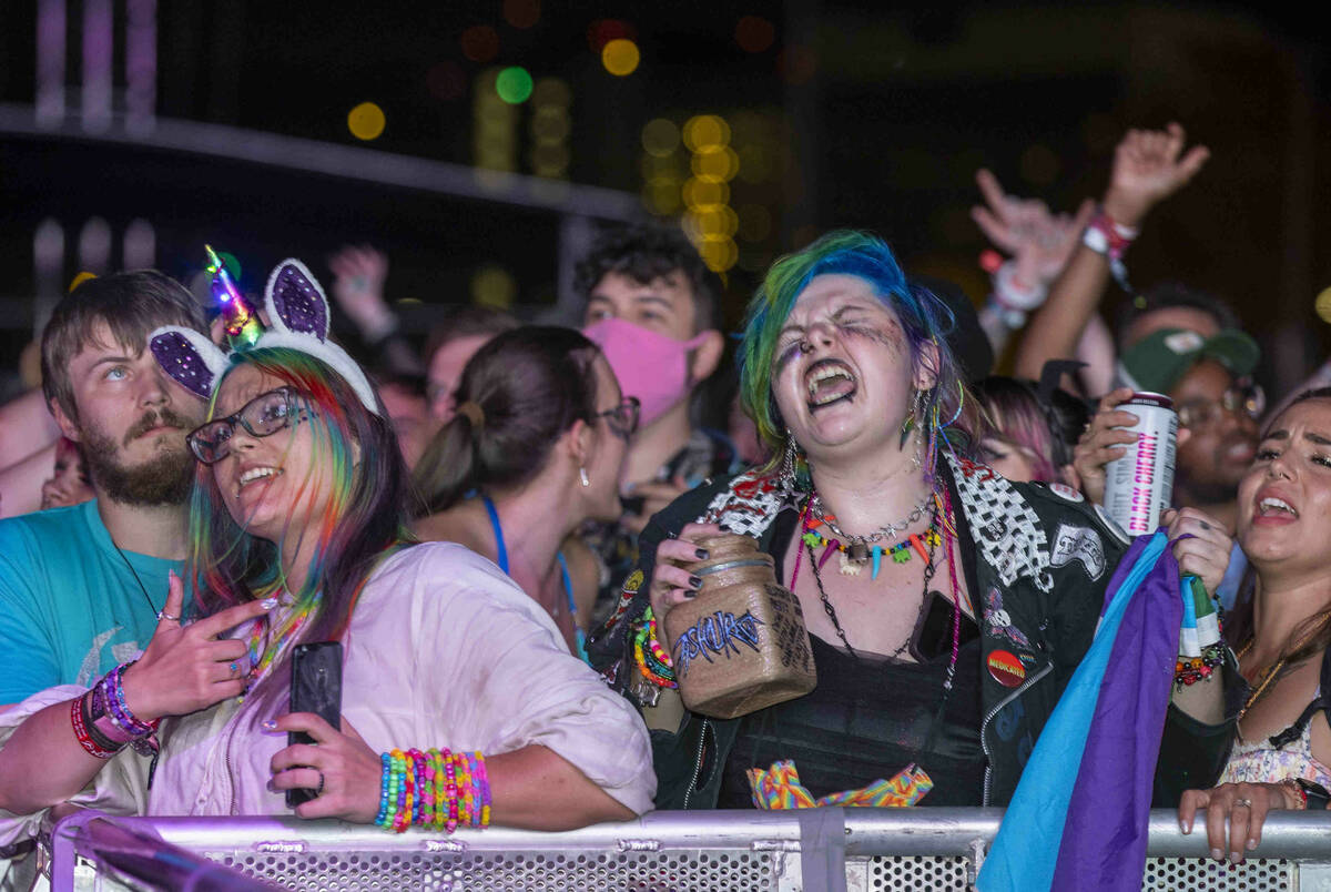 Fans sing along as Ashnikko performs on the Bacardi Stage during day one of Life is Beautiful o ...