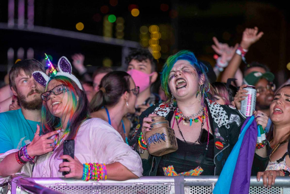 Fans sing along as Ashnikko performs on the Bacardi Stage during day one of Life is Beautiful o ...
