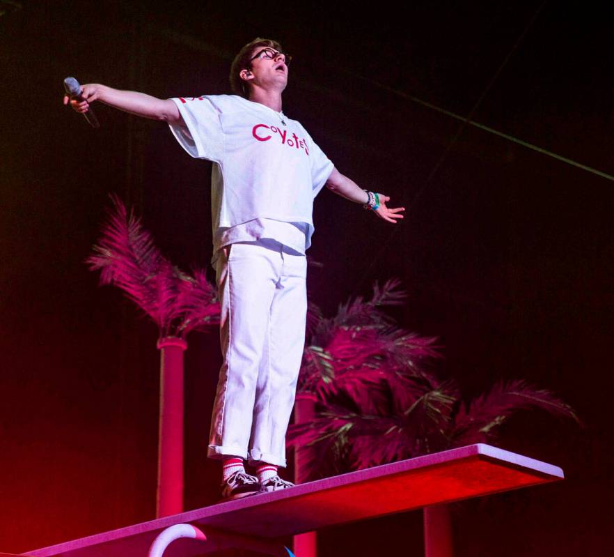 The Glass Animals lead singer Dave Bayley performs with the band on the Downtown Stage during d ...