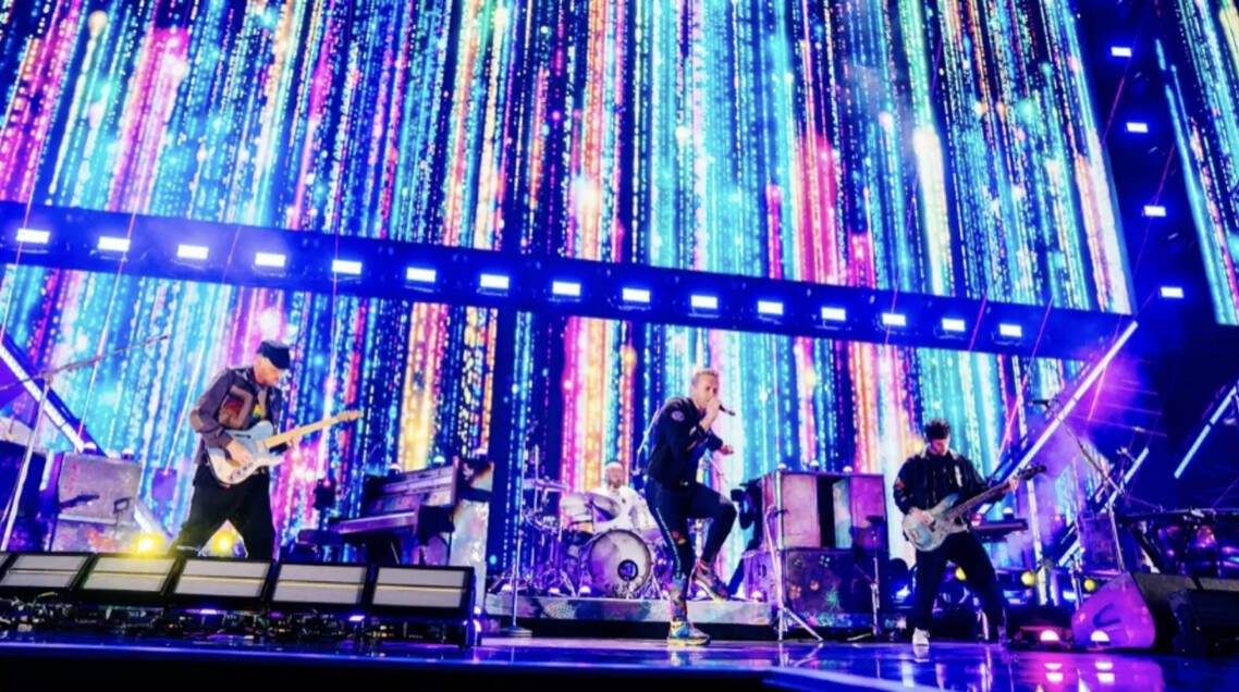 Coldplay performs during the 2021 iHeartRadio Music Festival at T-Mobile Arena on Saturday, Sep ...