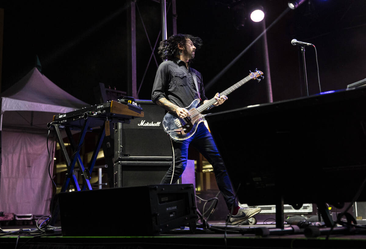 Jesse F. Keeler, of Death From Above 1979, performs at the Huntridge stage during the final day ...