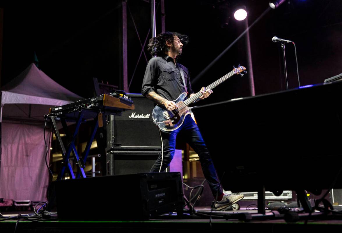 Jesse F. Keeler, of Death From Above 1979, performs at the Huntridge stage during the final day ...