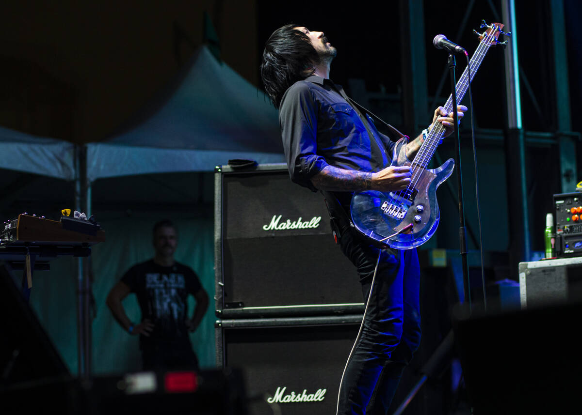 Jesse F. Keeler, of Death From Above 1979, performs at the Huntridge stage during the final day ...