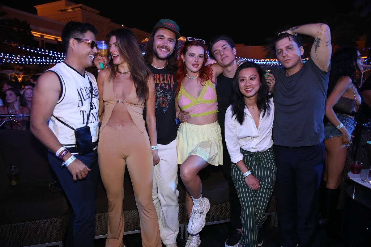 Actress Bella Thorne is shown with a requisite entourage at XS Nightclub at Wynn Las Vegas on ...