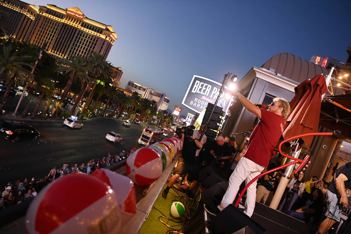Sammy Hagar performs at the launch of Sammy Beach Bar Cocktail Co. at Beer Park at Paris Las Ve ...