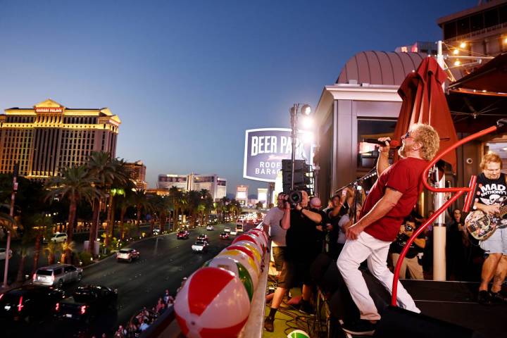 Sammy Hagar performs at the launch of Sammy Beach Bar Cocktail Co. at Beer Park at Paris Las Ve ...
