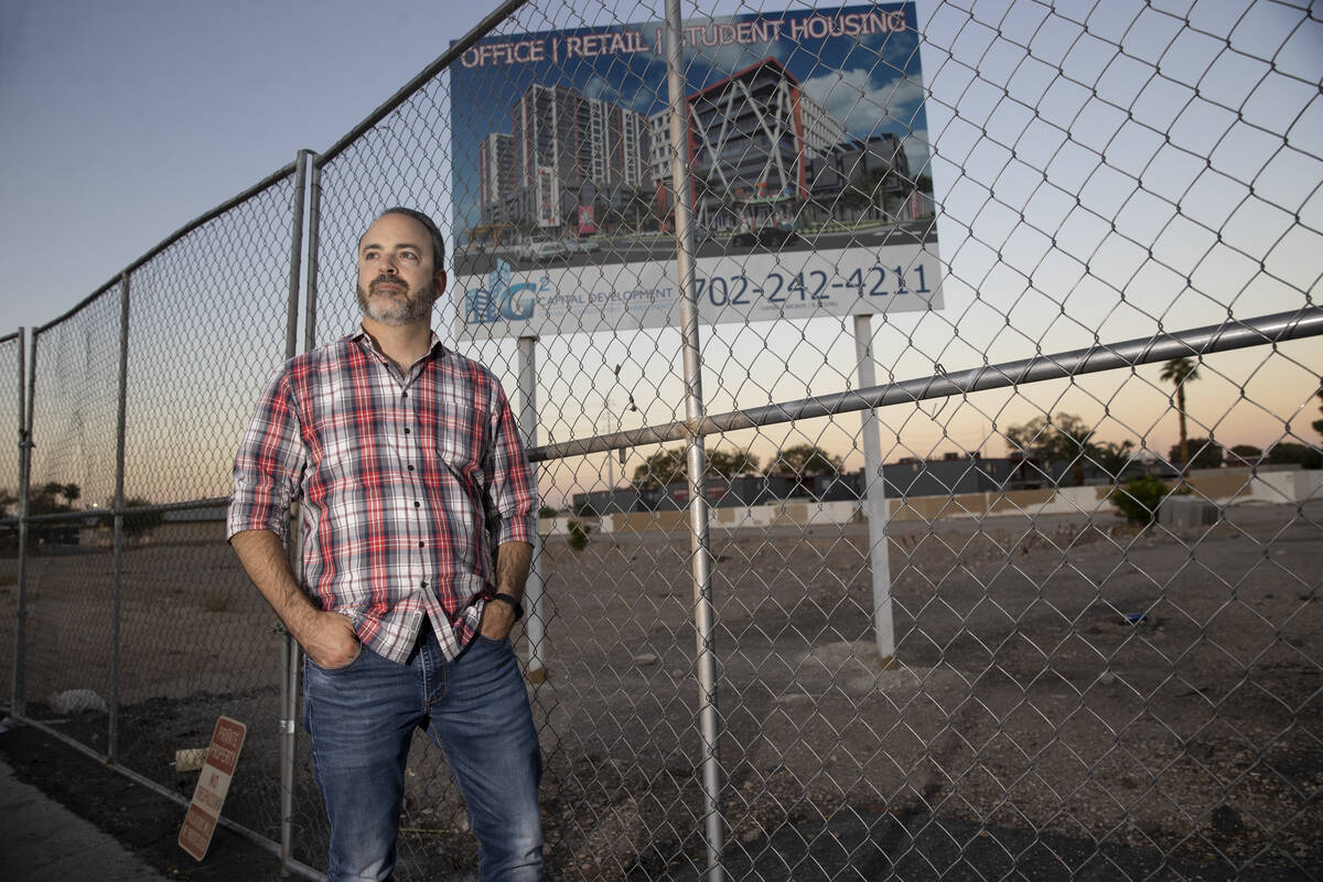 Filmmaker Pj Perez poses for a portrait on Maryland Parkway near the UNLV Student Union in Las ...