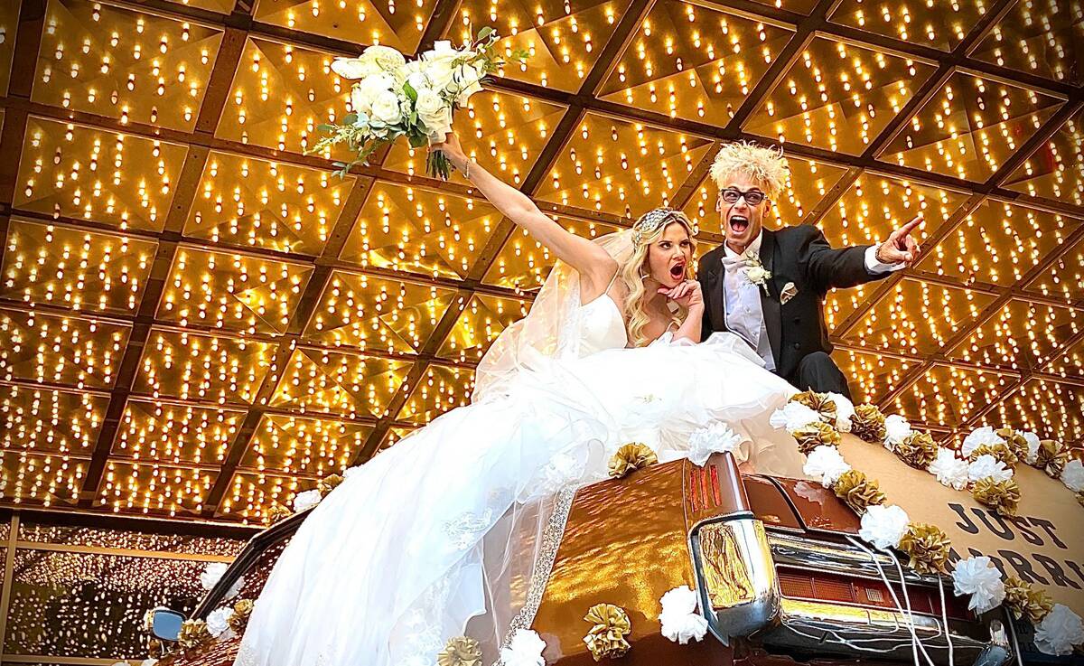 Murray Sawchuck and Dani Elizabeth on their wedding day at the Plaza on Tuesday, Sept. 28, 2021 ...