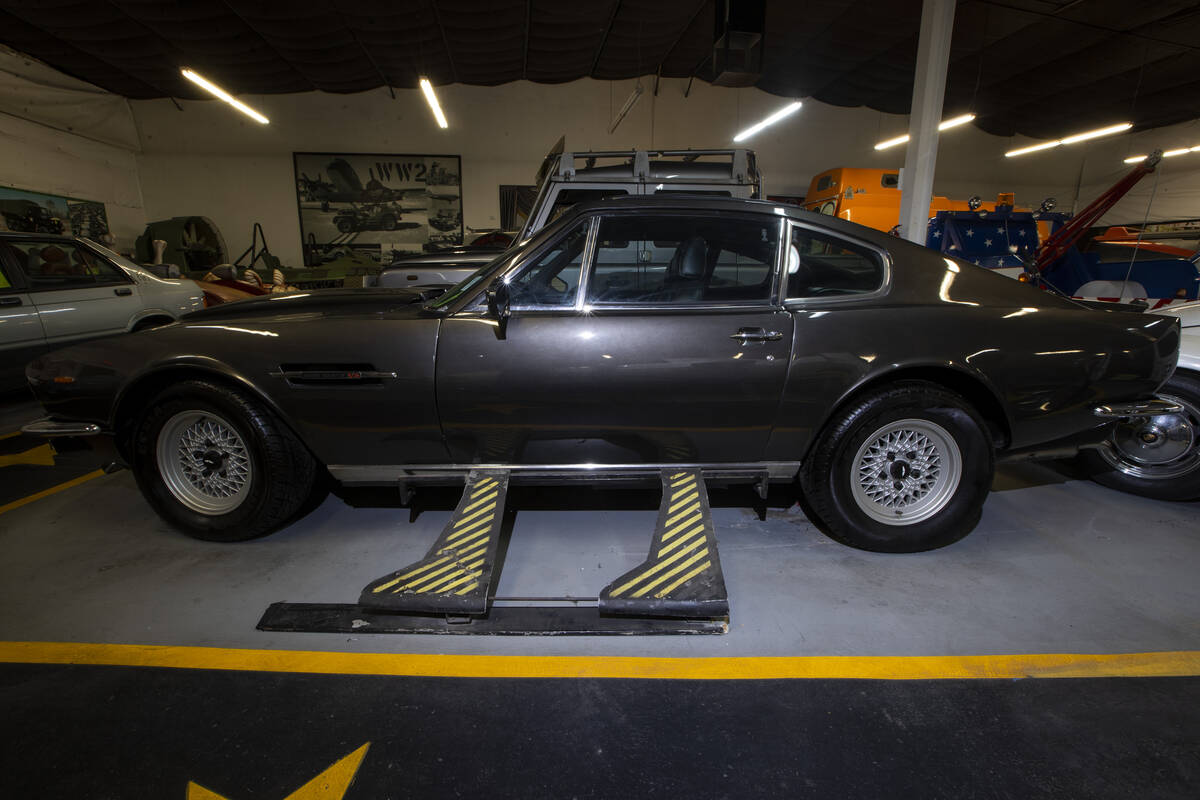 A James Bond film Aston Martin V8 Vantage is showcased at the Hollywood Cars Museum in Las Vega ...